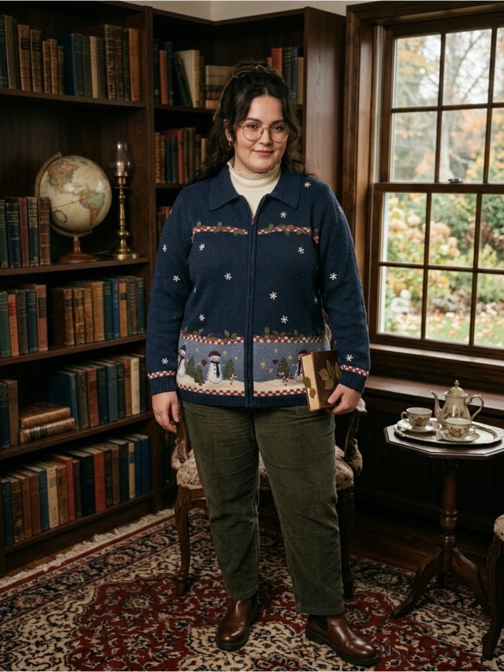 Vintage Croft & Barrow Full-Zip Snowman Christmas Sweater